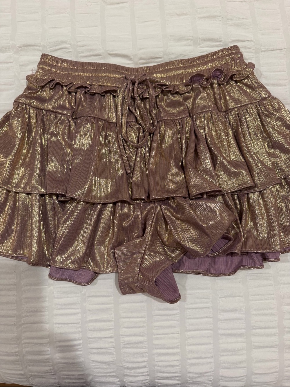 Metallic Mauve Tiered Ruffle Mini Skort